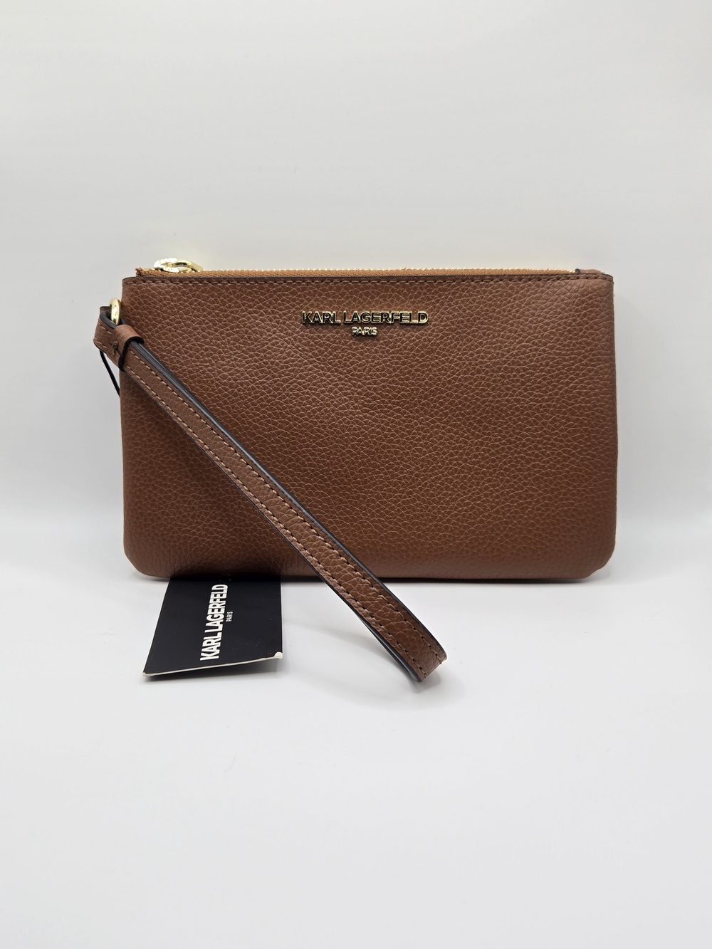 Karl Lagerfeld NWT Brown Pebbled Leather Wristlet Clutch
